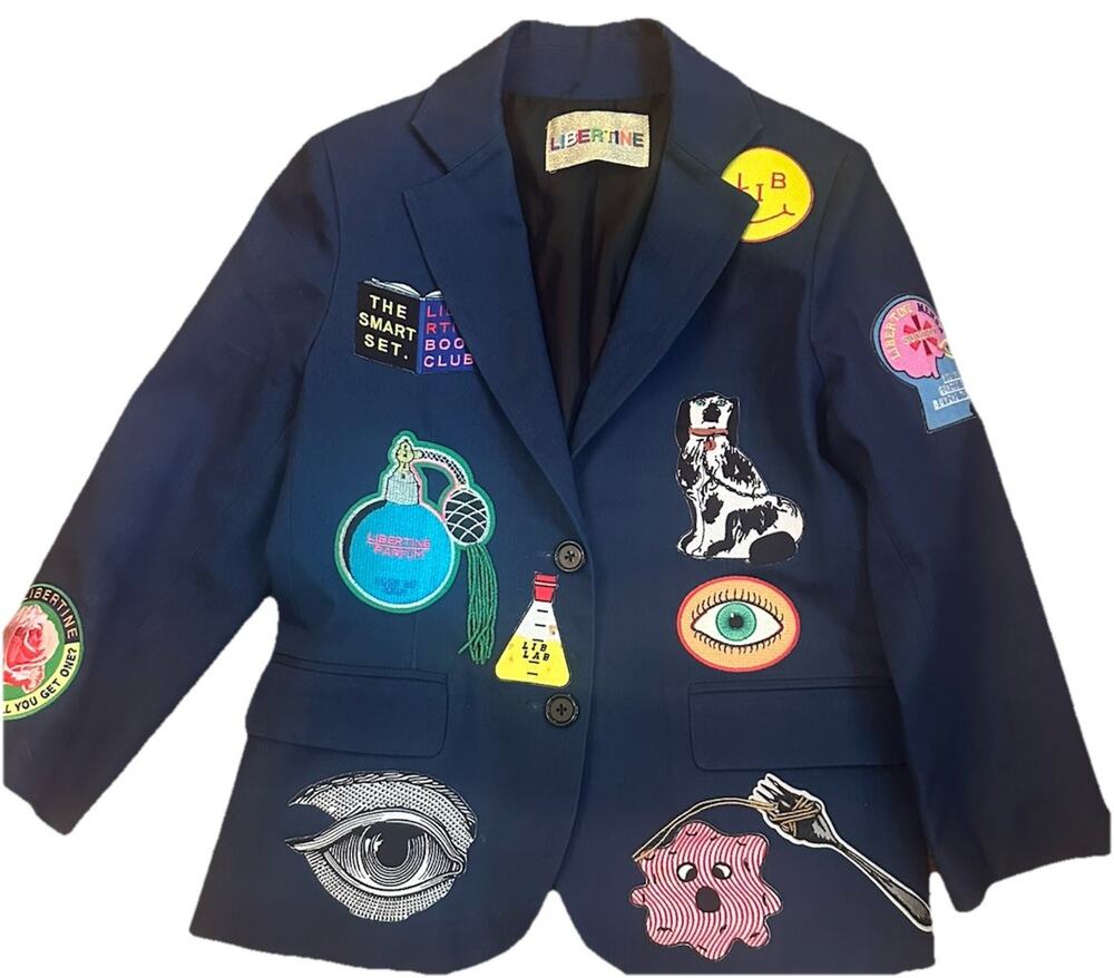 Libertine Women’s Blue Size M Embroidered Lined Blazer Jacket Cropped arm length